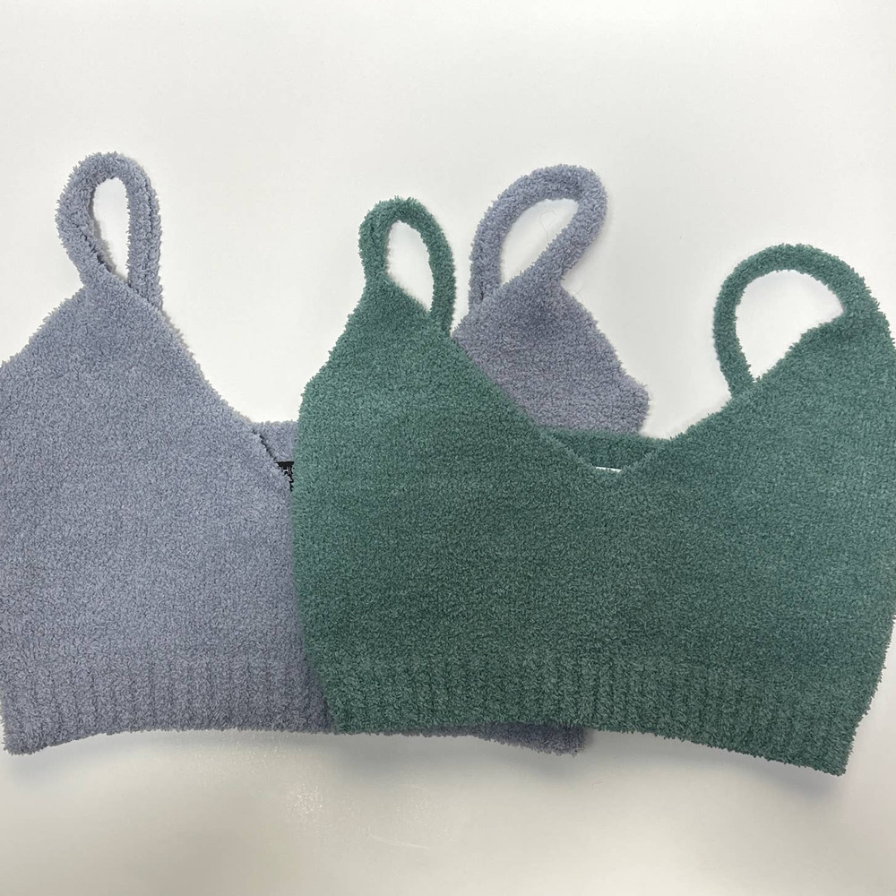 BUNDLE two sherpa fuzzy crop top cozy bra top size Med Blue Teal